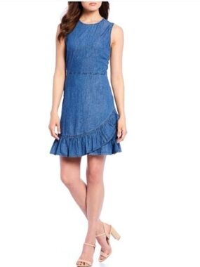 Draper James chambray denim dress with ruffle hem